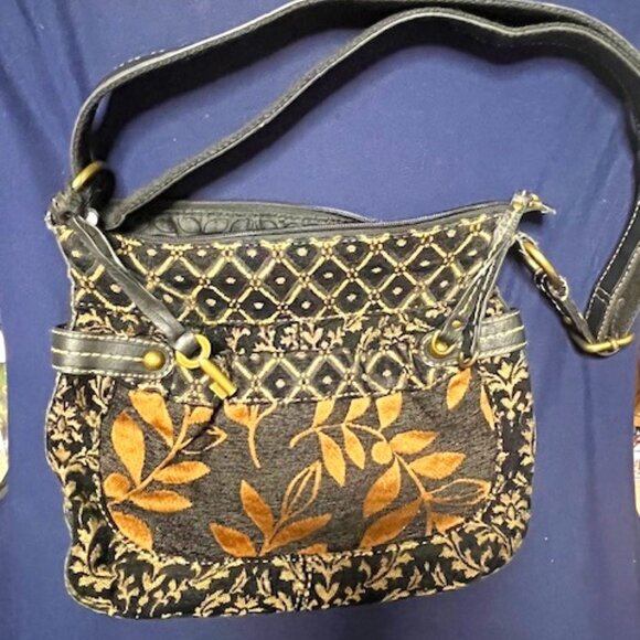 Fossil Floral/Geometric Fabric Shoulder Bag Adjustable Strap 11.5"x10.5" - Picture 2 of 16